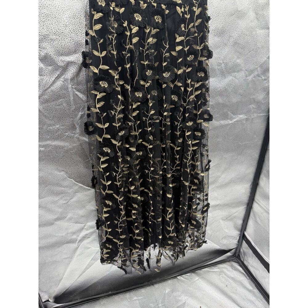 ARULA Black Maxi Dress with Cream Floral Stitching - Picture 3 of 9